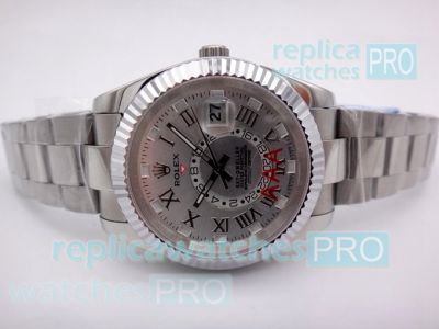 Replica Rolex Sky-Dweller Steel Watch Roman Numerals Markers Dial w/ Working Time Zone